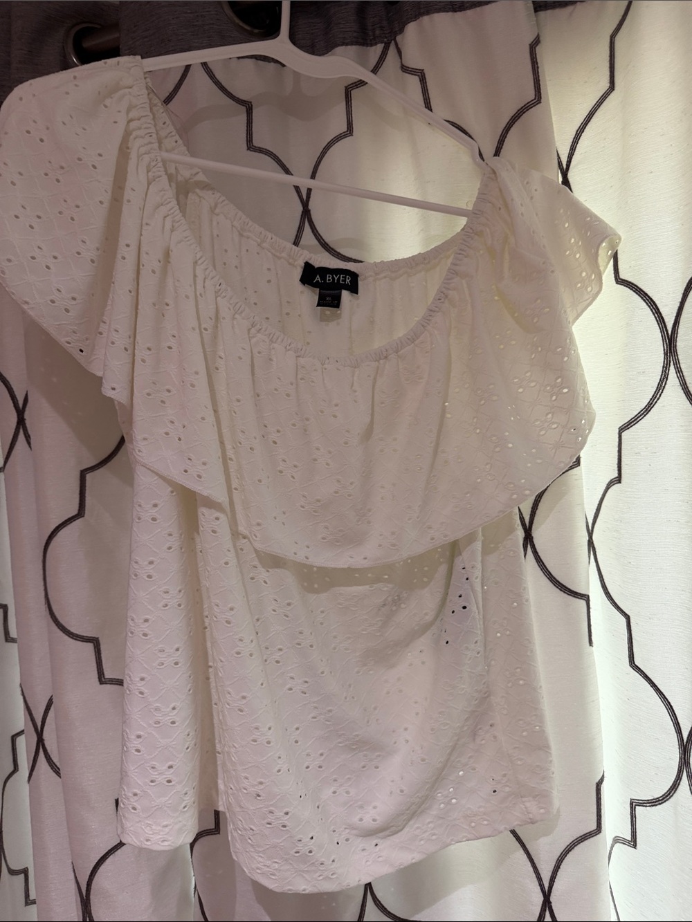A. Byer Cream Eyelet Off-Shoulder Ruffle Top